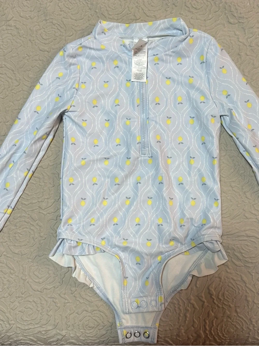 Carter's Light Blue Long-Sleeve Lemon Print One-Piece Swimsuit